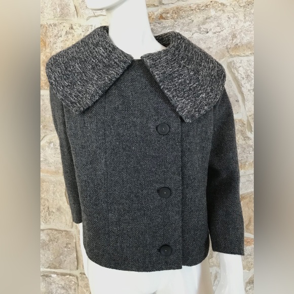 Wonderful Vintage 1960s Italian Wool Coat Jacket Textured Exaggerated Collar - Picture 3 of 15